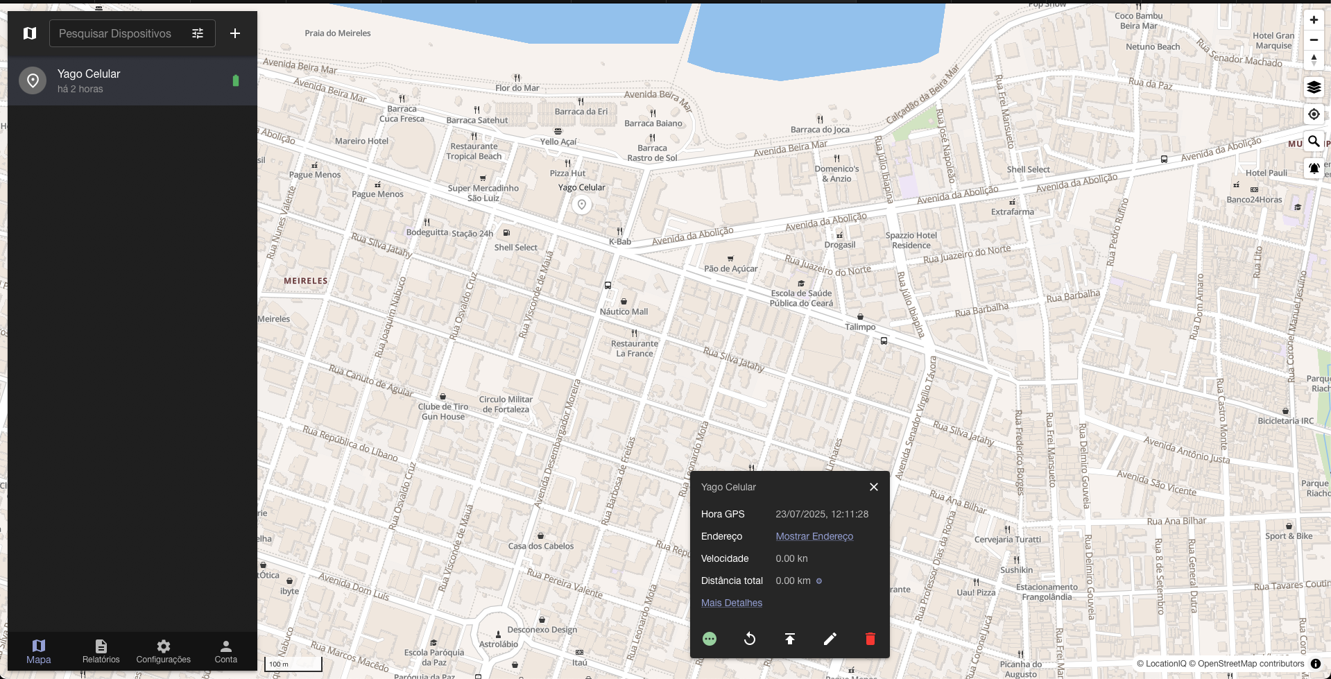 Demonstração do painel de rastreamento da Apex Veicular